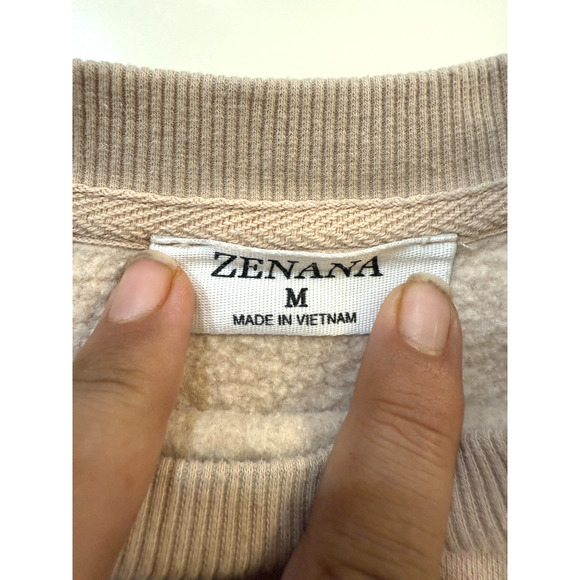 Good Vibes Leopard Sweatshirt Womens Medium Zenana Taupe Graphic Cropped Boxedd - Picture 3 of 8